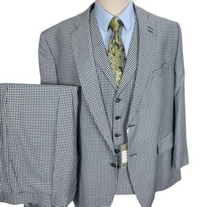 Rossi Man 3 Piece Suit Men 52R/46R 42W Navy Gingham Check Cyrus‎ Super 150s Wool